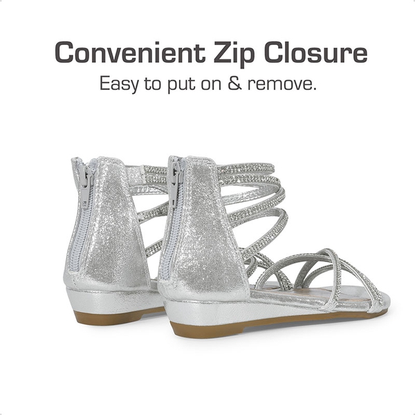 Girls Strappy Low Wedge Sandals - SILVER - 4